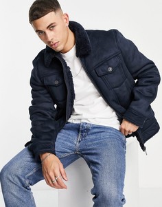 Темно-синяя куртка с подкладкой из искусственного меха River Island-Темно-синий