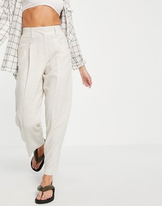 Льняные брюки бежевого цвета Topshop-Светло-бежевый цвет