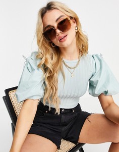 Зеленая гибридная футболка с пышными рукавами River Island-Зеленый цвет