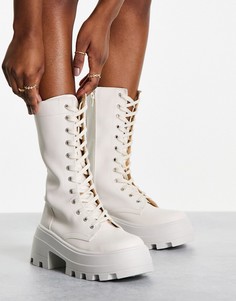 Кремовые сапоги на шнуровке и толстой подошве ASOS DESIGN Aurora-Белый