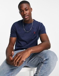 Темно-синяя меланжевая футболка с логотипом Polo Ralph Lauren-Голубой