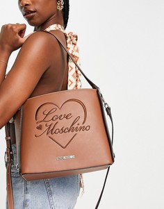 Светло-коричневая сумка на плечо с логотипом-надписью Love Moschino-Коричневый цвет