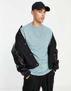 Зеленая зауженная футболка из меланжевого трикотажа River Island-Зеленый цвет