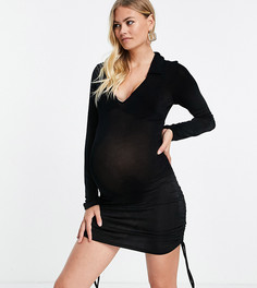 Черное облегающее пляжное платье мини со сборками ASOS DESIGN Maternity-Черный цвет