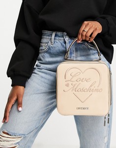 Бежевая сумка через плечо ручкой сверху и логотипом-надписью Love Moschino-Светло-бежевый цвет