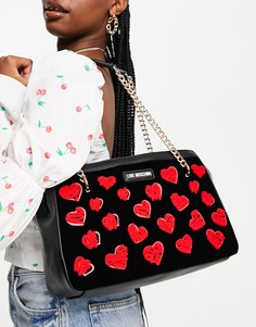 Черная сумка на плечо со сплошным принтом сердечек Love Moschino-Черный цвет