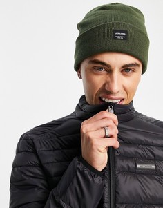 Шапка-бини цвета хаки с нашивкой-логотипом Jack & Jones-Зеленый цвет