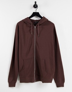 Очень свободный коричневый oversized-худи из органического хлопка на сквозной молнии ASOS DESIGN-Коричневый цвет