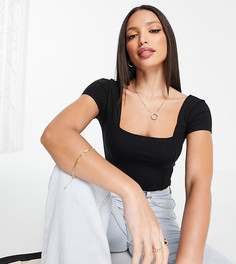 Черное боди с короткими рукавами и декоративными швами ASOS DESIGN-Черный цвет
