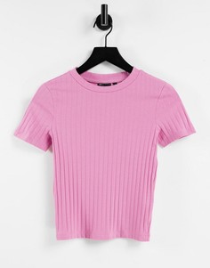 Облегающая розовая футболка в рубчик ASOS DESIGN-Розовый цвет