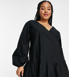 Черное платье мини из хлопкового поплина с запахом ASOS DESIGN Curve-Черный цвет