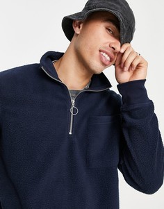 Темно-синяя флисовая куртка на короткой молнии Jack & Jones Originals-Темно-синий