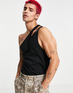 Черная облегающая майка на одно плечо, с вырезом ASOS DESIGN-Черный цвет