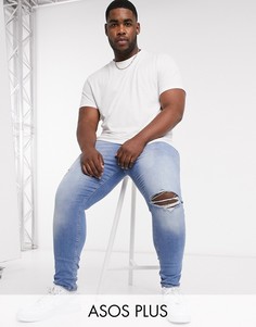 Синие джинсы стретч с потертой отделкой ASOS DESIGN Plus-Синий