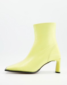 Черные ботинки из премиальной кожи лимонно-желтого цвета на каблуке с квадратным носком ASOS DESIGN Remedy-Желтый