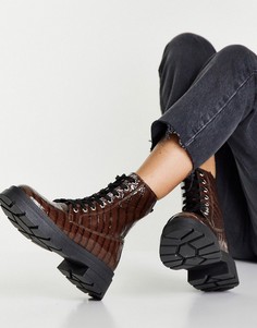 Ботинки на шнуровке шоколадного цвета под крокодилью кожу Topshop Kali-Коричневый цвет