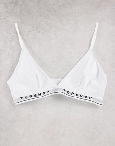 Белый трикотажный бюстгальтер с логотипом Topshop
