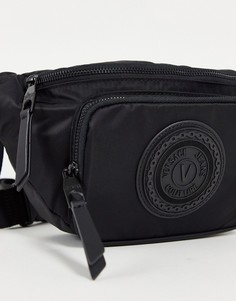 Черная сумка на пояс с прорезиненным логотипом Versace Jeans Couture-Черный цвет