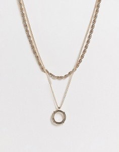Золотистое ожерелье в несколько рядов с подвеской в виде кольца Topshop-Золотистый