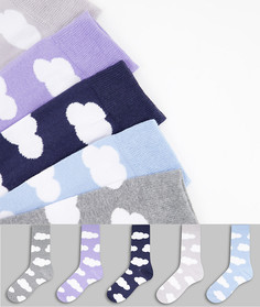 Набор из 5 пар разноцветных носков с принтом облаков New Look-Разноцветный