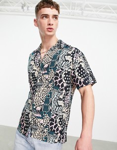 Рубашка с короткими рукавами и разноцветным анималистичным принтом Jack & Jones-Разноцветный