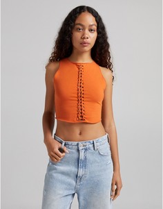 Укороченный оранжевый топ без рукавов со шнуровкой Bershka-Оранжевый цвет