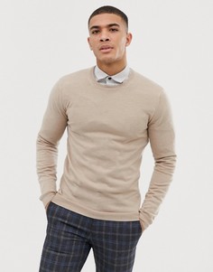 Бежевый обтягивающий джемпер из мериносовой шерсти ASOS DESIGN-Neutral