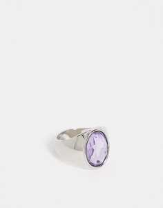 Серебристое кольцо-печатка на мизинец с камнем сиреневого цвета ASOS DESIGN-Серебристый