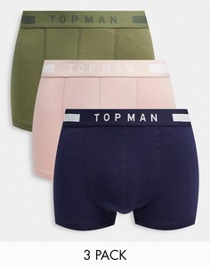 Набор из 3 боксеров-брифов (хаки и розовый) Topman-Многоцветный