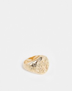 Золотистое кольцо-печатка с цветочным узором ASOS DESIGN-Золотистый
