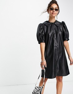 Черное платье-рубашка из искусственной кожи Vila-Черный цвет