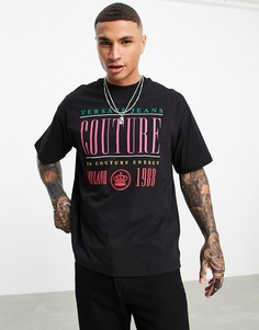 Черная oversized-футболка с логотипом Versace Jeans Couture-Черный цвет