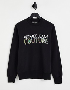 Черный свитшот с принтом логотипа в стиле барокко Versace Jeans Couture-Черный цвет