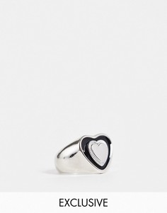 Крупное кольцо серебристого и черного цвета в форме сердца Reclaimed Vintage Inspired-Серебряный