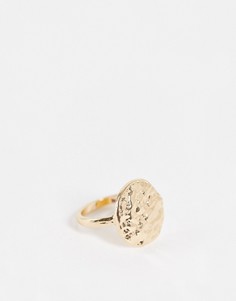 Золотистое кольцо в виде кованой монетки Topshop-Золотистый