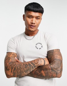 Серая футболка с принтом на груди Bershka-Серый