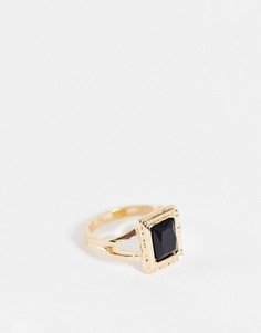 Золотистое кольцо с черным камнем Topshop-Золотистый