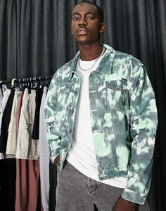 Зеленая джинсовая куртка в стиле oversized с эффектом кислотной стирки в стиле 90-х (от комплекта) Liquor N Poker-Зеленый цвет