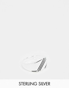 Серебряное кольцо-печатка с контрастной отделкой ASOS DESIGN-Серебристый