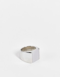 Серебристое кольцо-печатка с полимерной вставкой ASOS DESIGN-Серебряный