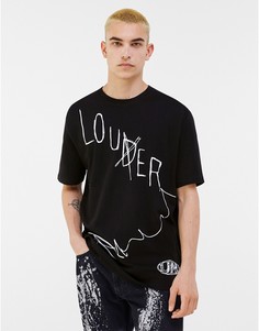 Черная футболка с принтом "Louder" Bershka-Черный цвет