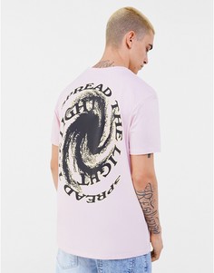 Розовая футболка с принтом на спине Bershka-Розовый цвет