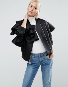 Бомбер с рюшами ASOS-Черный