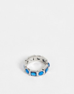 Серебристое кольцо с синими камнями ASOS DESIGN-Серебряный