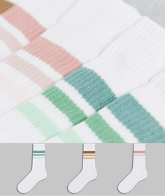 Набор из 3 пар белых спортивных носков с цветными полосками ASOS DESIGN-Белый