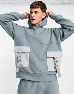 Шалфейно-зеленый худи с ремешками (от комплекта) Topman-Зеленый цвет