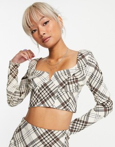Бежевый лонгслив из бенгалина в клетку от комплекта Topshop-Светло-бежевый цвет