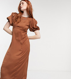 Чайное атласное платье миди коричневого цвета Reclaimed Vintage Inspired-Черный цвет