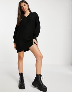 Черное вязаное платье мини с V-образным вырезом ASOS DESIGN-Черный цвет