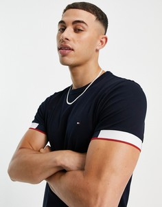 Темно-синяя футболка с жаккардовым логотипом на манжете Tommy Hilfiger-Темно-синий